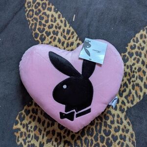 PLAYBOY Pink Heart Pillow with Black Logo